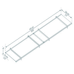 Hyldesystem 411x94x14 cm tegning Isometrisk tegning af hylde 411x94x14 cm