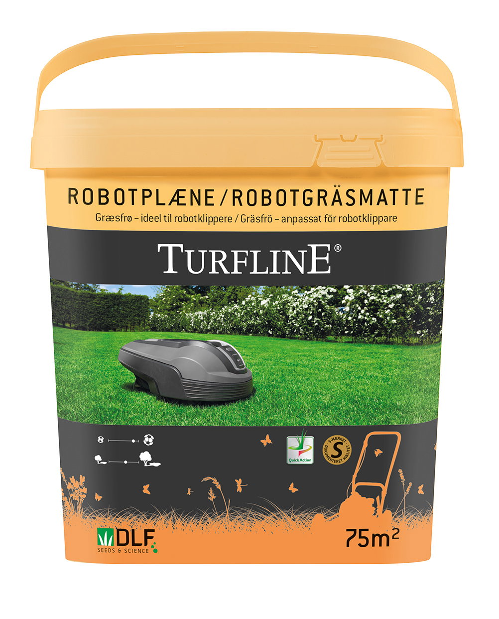 Spand med Turfline græsfrø til robotplæne 75 m²