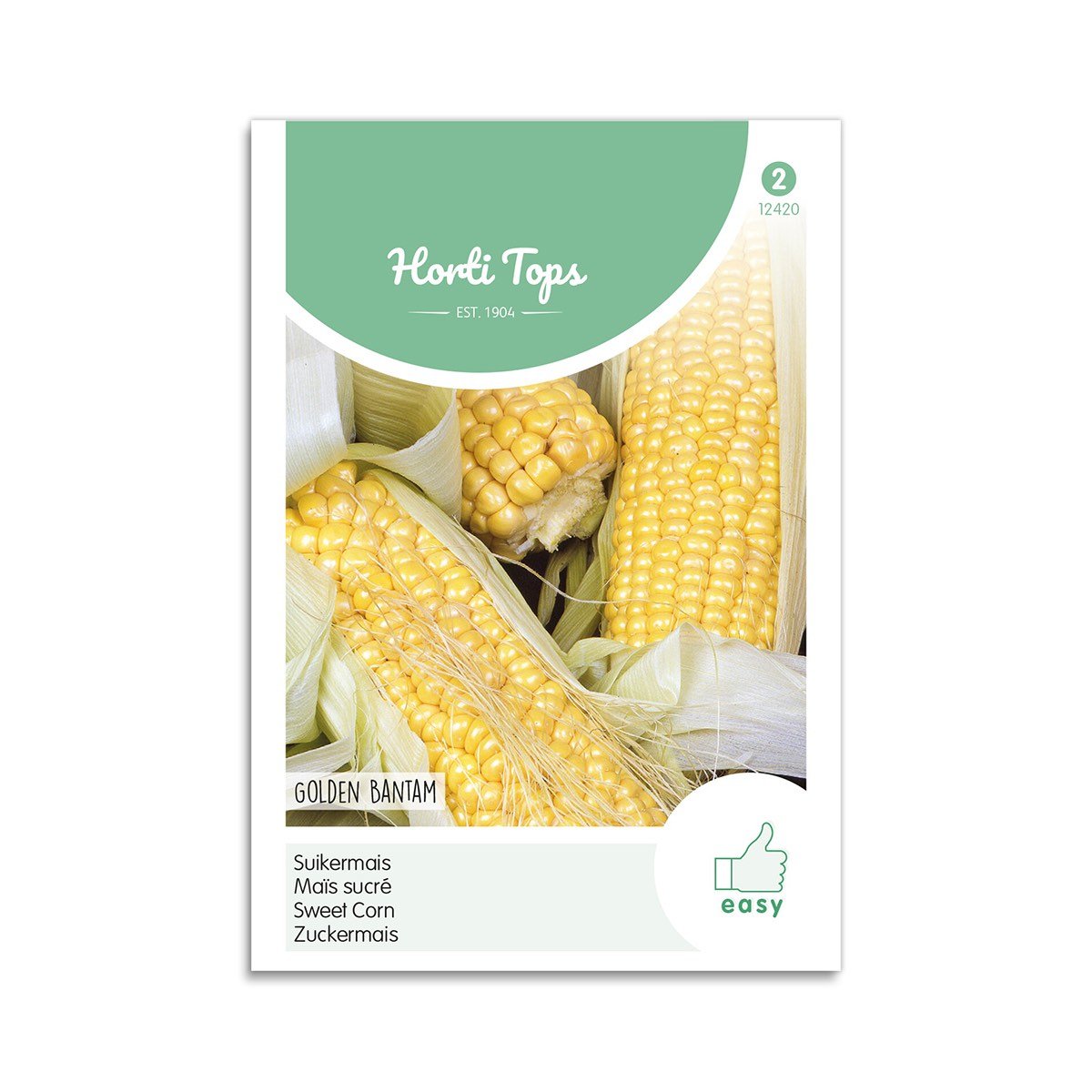 Sukkermajsfrø Horti Tops Golden Bantam Pose med Horti Tops Golden Bantam sukkermajsfrø