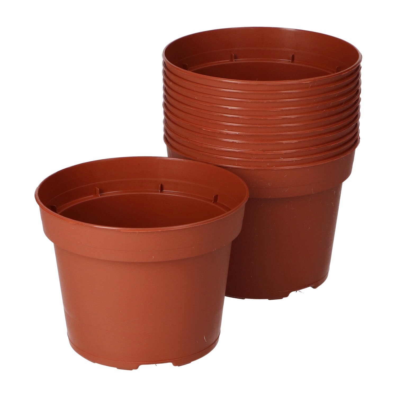 Sæt med brune runde plast urtepotter til planter