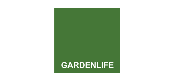 GardenLife-logo med hvid tekst på grøn baggrund