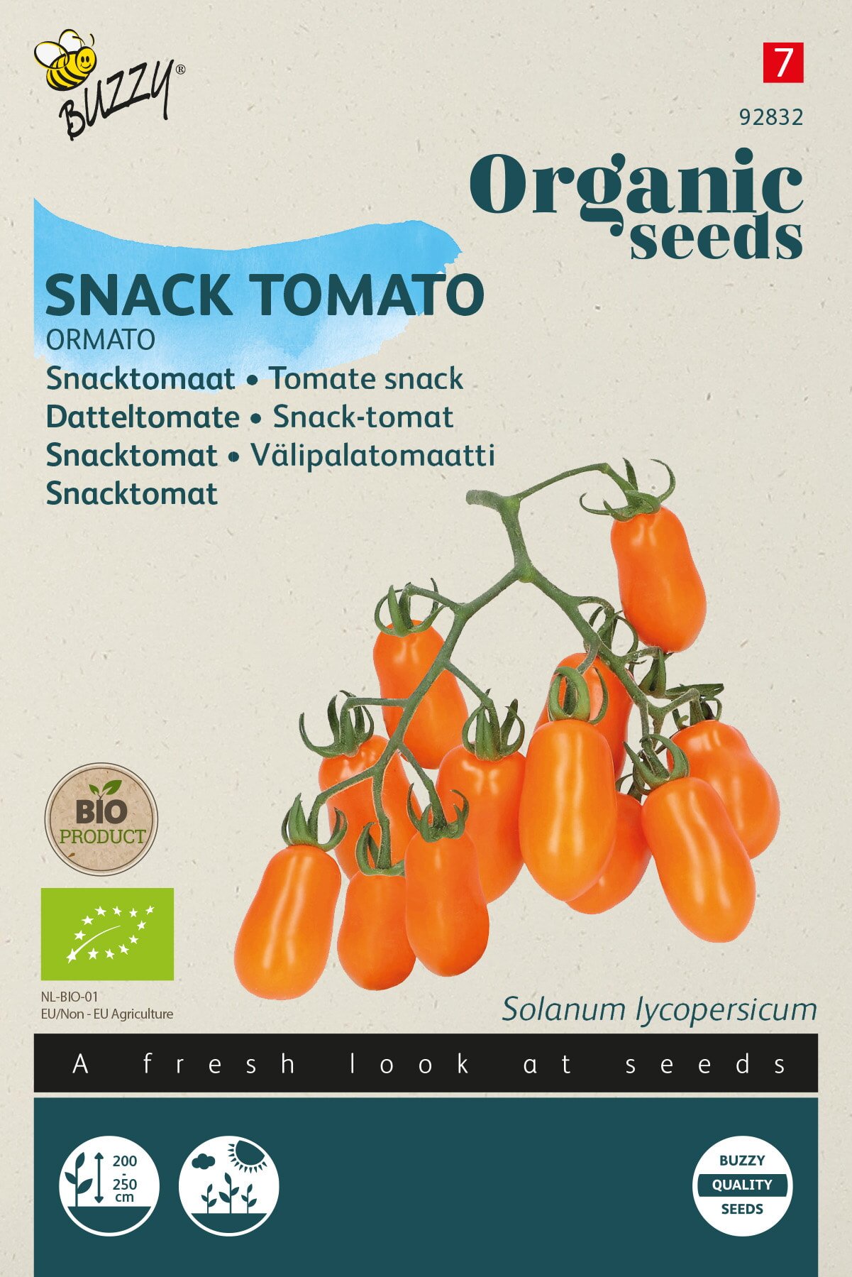 Økologiske snacktomat frø Frøpose med økologiske snacktomater på klaser