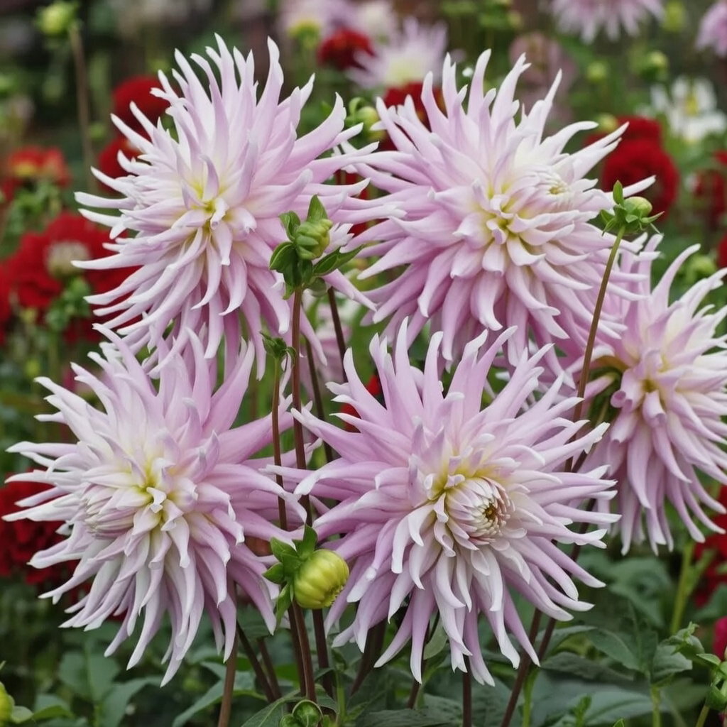 Økologisk Dahlia Kiev XXL, hvid/rosa med ekstra store fyldige blomster. Ideel i haven og som snitblomst. 1 løg fra Florex. Plant efter frost, grav op før vinter og opbevar tørt og køligt.