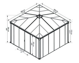 Pavillon 360x360 cm med måltegning Tegning af pavillon 360x360 cm med mål angivet