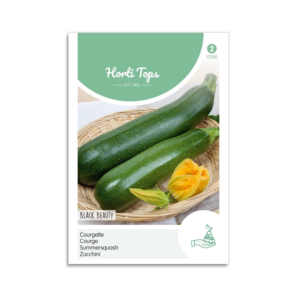 Zucchini frø Black Beauty Horti Tops Frøpose med zucchini Black Beauty i kurv