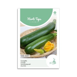 Zucchini frø Black Beauty Horti Tops Frøpose med zucchini Black Beauty i kurv