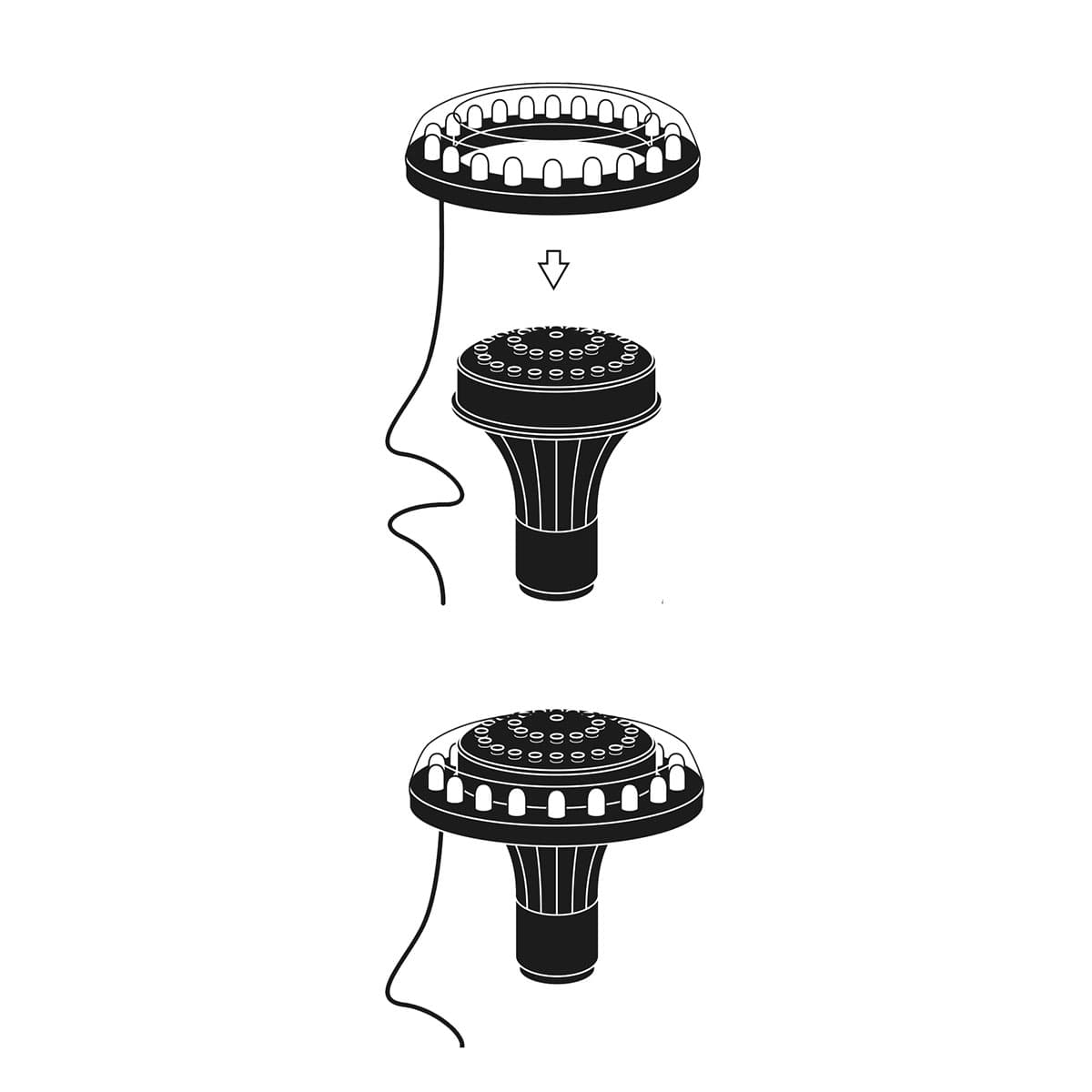 Montering af LED-lys til spejlbassin Illustration af montering af flydende LED-lys til bassin
