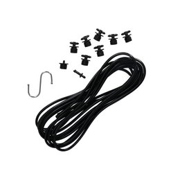 Elastiksnor med kroge og plastikclips, sort Sort elastiksnor med metalkrog og sorte plastikclips