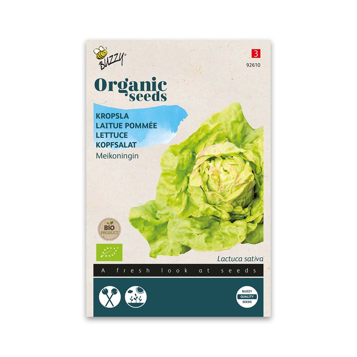 Frøpose med økologiske smørhovedsalatfrø Meikoningin
