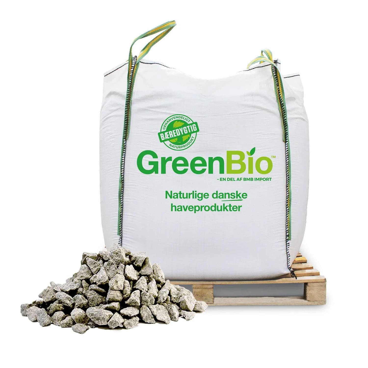 Bigbag med GreenBio granitskærver på palle