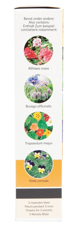 Frøblanding med sommerblomster, 5 måneders flor Frøpakke med Althaea, Borago, Tropaeolum og Viola blomster