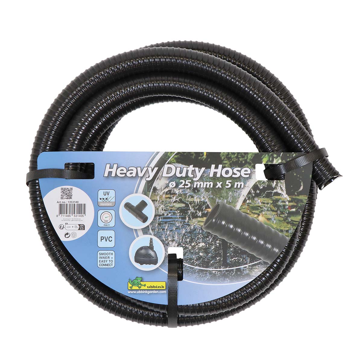 Kraftig sort PVC haveslange 25 mm 5 m Sort heavy duty PVC slange 25 mm til have og dam