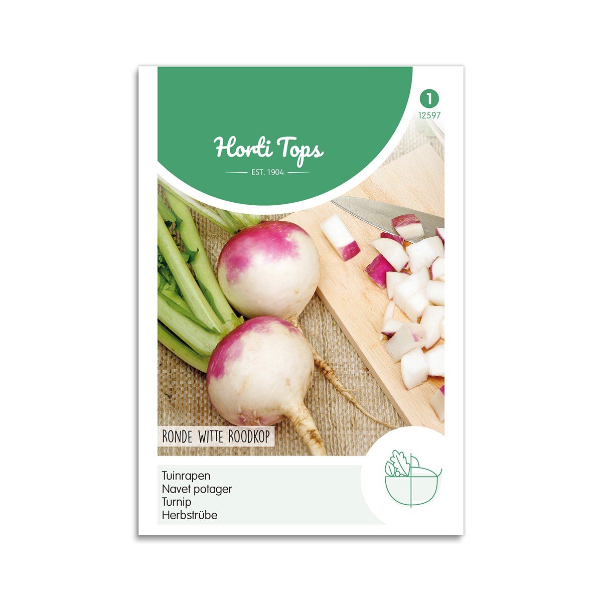Frøpose med runde hvide majroer fra Horti Tops