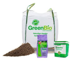 GreenBio plænepakke med gødning og græsfrø GreenBio plænepakke med jordforbedring, mosfjerner og græsfr