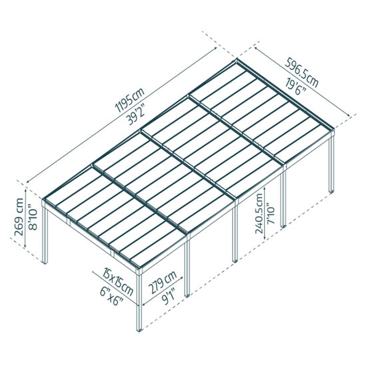 Teknisk tegning af pergola med mål i cm