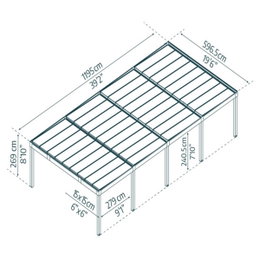Pergola måltegning 1195x596,5x269 cm Teknisk tegning af pergola med mål i cm