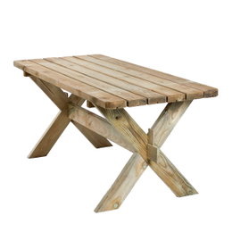 HORTUS AUTHENTIC havebord 72 x 177 x 76 cm - trykimprægneret fyrretræ med krydsben Authentic bord 72 x 177 x 76 cm fra HORTUS i trykimprægneret fyrretræ; robust udendørs spisebord med træplanker, krydsben og tværgående støtte, FSC-certificeret, naturfinish