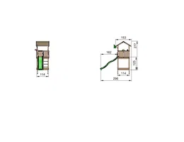 Jungle Gym Casa legetårn 2.1 m i trykimprægneret træ med blå rutsjebane, kompakt pladsbesparende design og målillustration – CE-godkendt