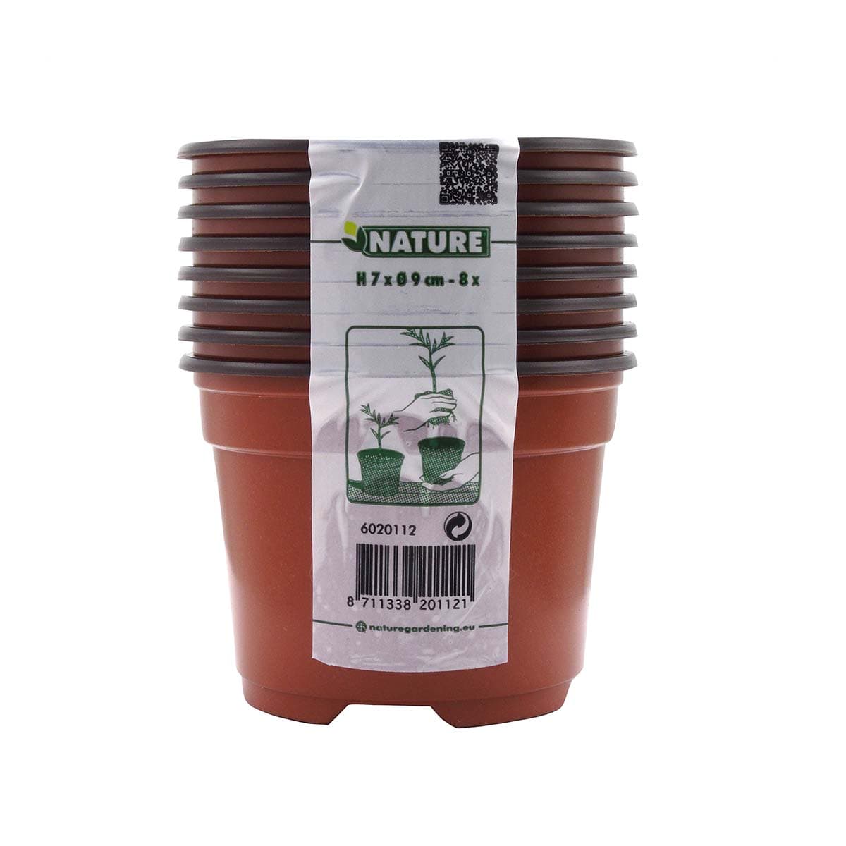 Sæt med 8 Nature plastpotter 9 cm til planter