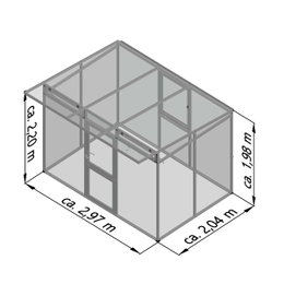 Havepavillon 2,97 x 2,04 m med glasvægge 3D tegning af havepavillon 2,97 x 2,04 x 2,20 m