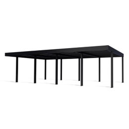 Stor sort carport i metal med fladt tag