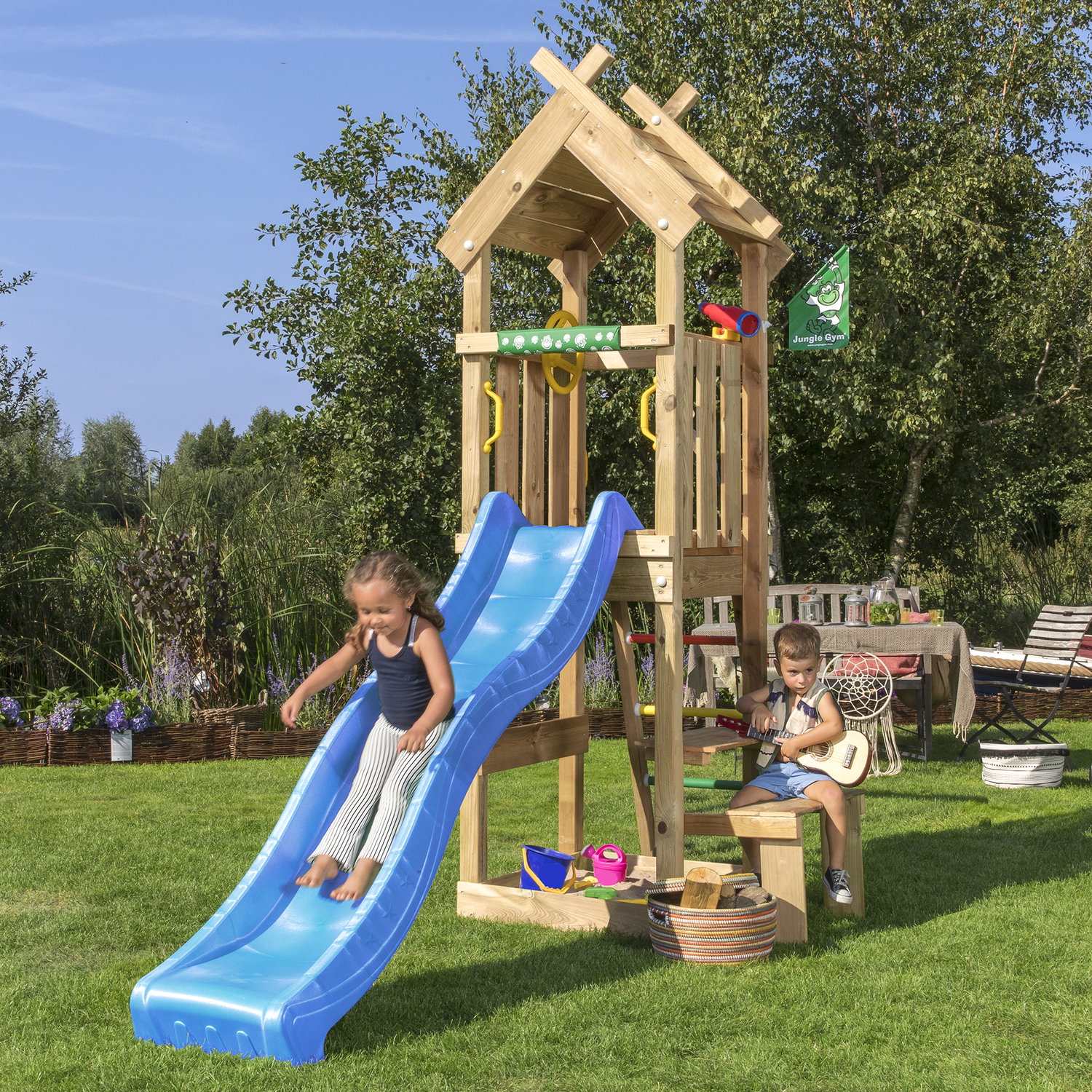 Jungle Gym Totem legetårn komplet inkl. blå rutschebane 804-073B