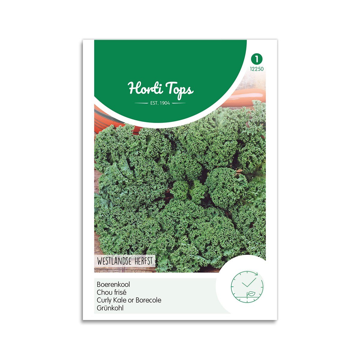 Horti Tops grønkålsfrø Westlandse Herfst Frøpose med krusede grønkålsplanter Westlandse Herfst