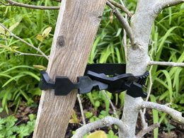 Sort plast træbinder mellem støttepæl og træ
