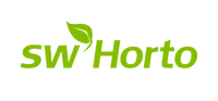 sw'Horto - grønt logo med bladmotiv sw'Horto logo i grønt med bladmotiv på sort baggrund