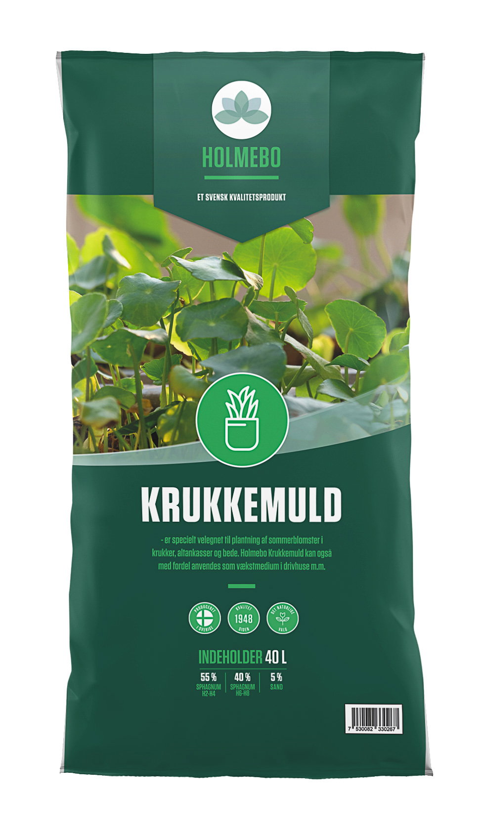 Grøn sæk Holmebo krukkemuld 40 L til krukker