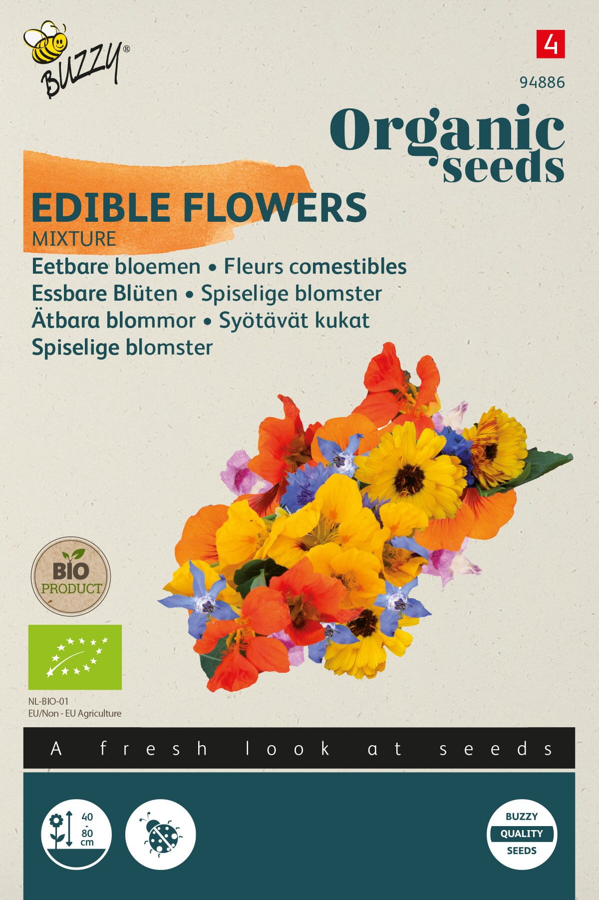 Økologiske frø til spiselige blomster, blanding Frøpose med økologisk blanding af spiselige blomster