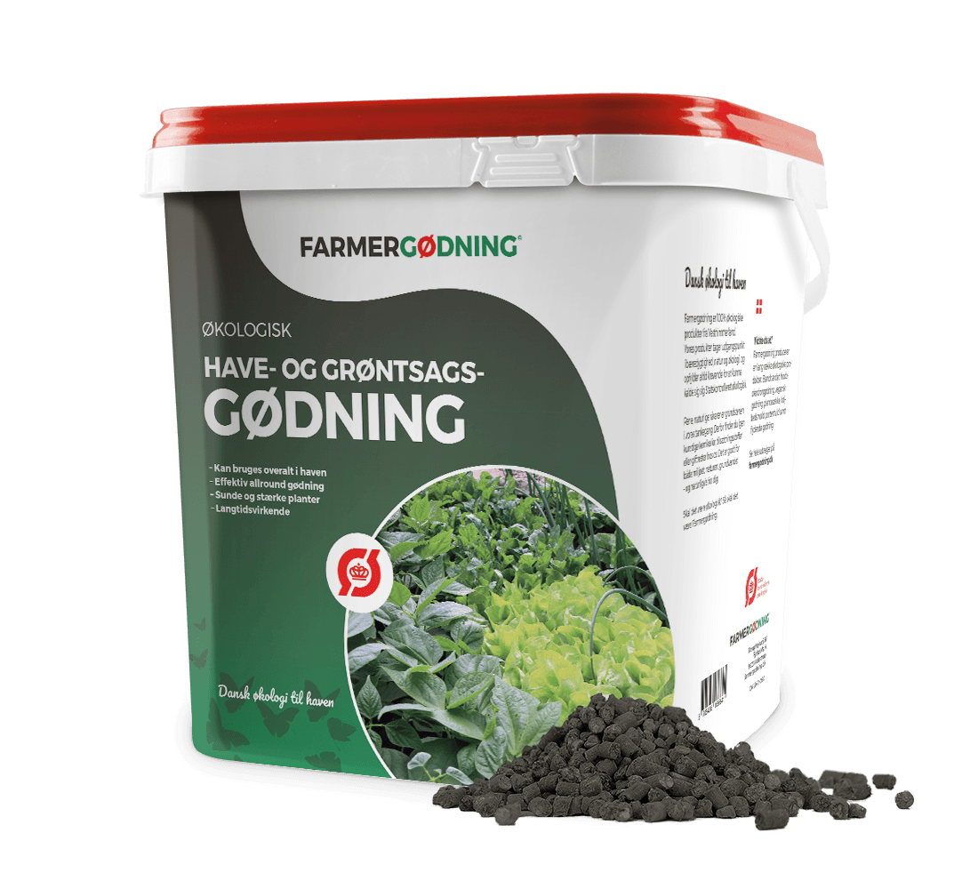 Spand med økologisk have- og grøntsagsgødning pellets