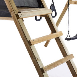 Gyngestativ med climb modul, sort gyngesæde og sort trapezgynge inkl. grøn rutsjebane - NORDIC PLAY Active NORDIC PLAY Active gyngestativ med platform og climb-modul i trykimprægneret træ, sort gyngesæde, sort trapezgynge og grøn rutsjebane – robust og stabilt udendørs legeredskab til haven