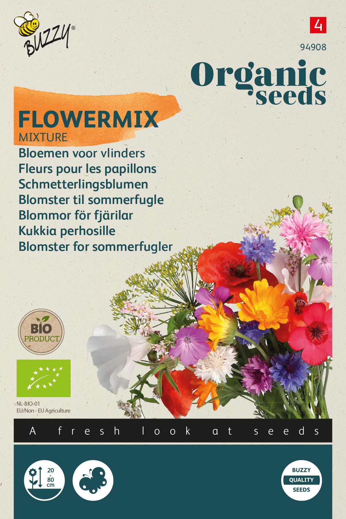 Økologiske blomsterfrø mix til sommerfugle Buzzy økologisk blomsterblanding til sommerfugle