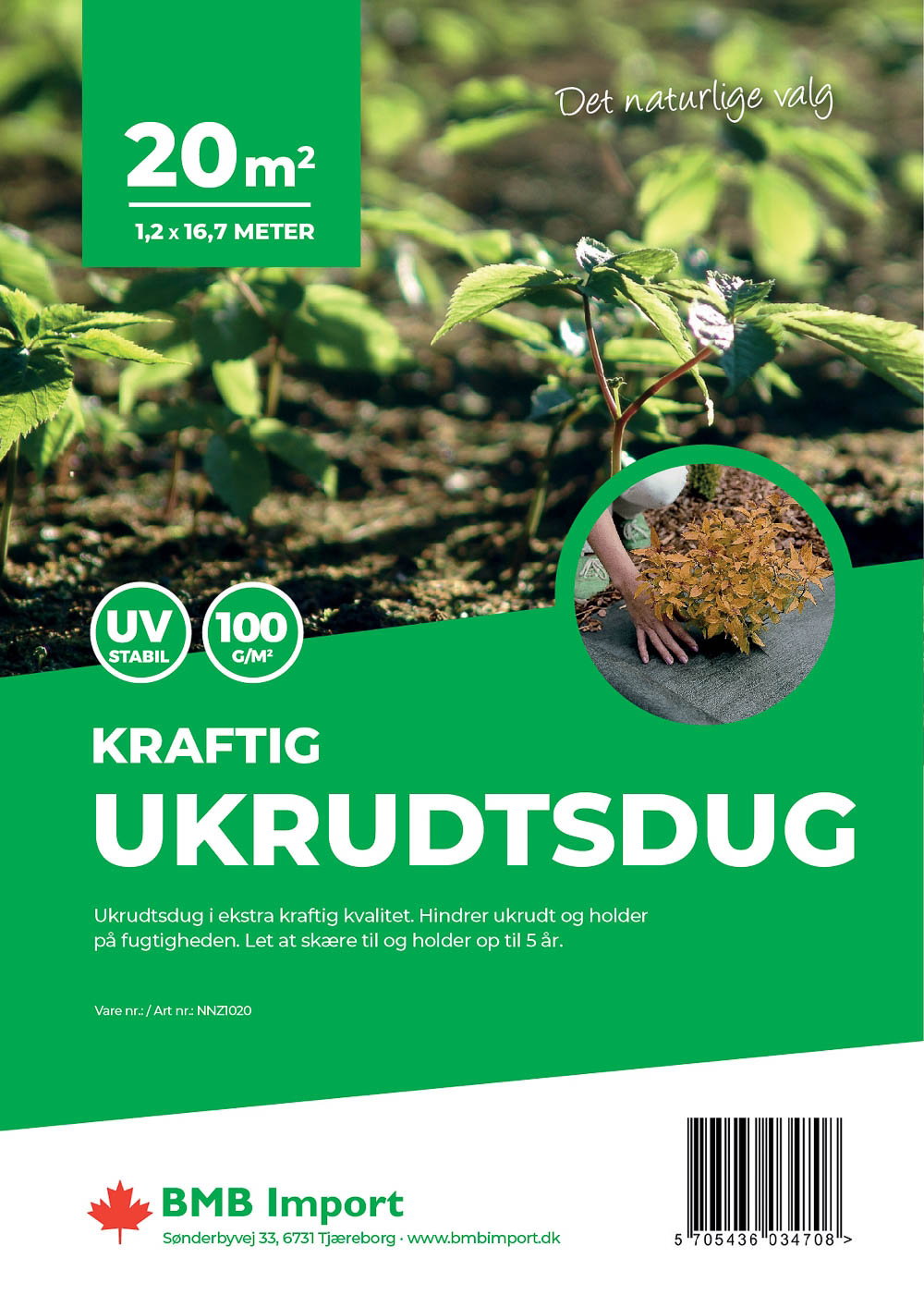 Grøn pakke med kraftig ukrudtsdug 20 m²