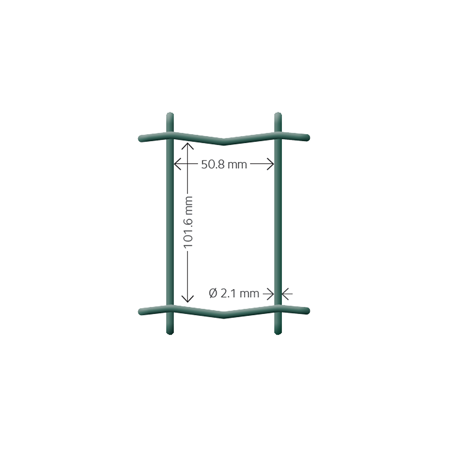 Grønt trådhegn med mål 101,6 x 50,8 mm, Ø2,1 mm