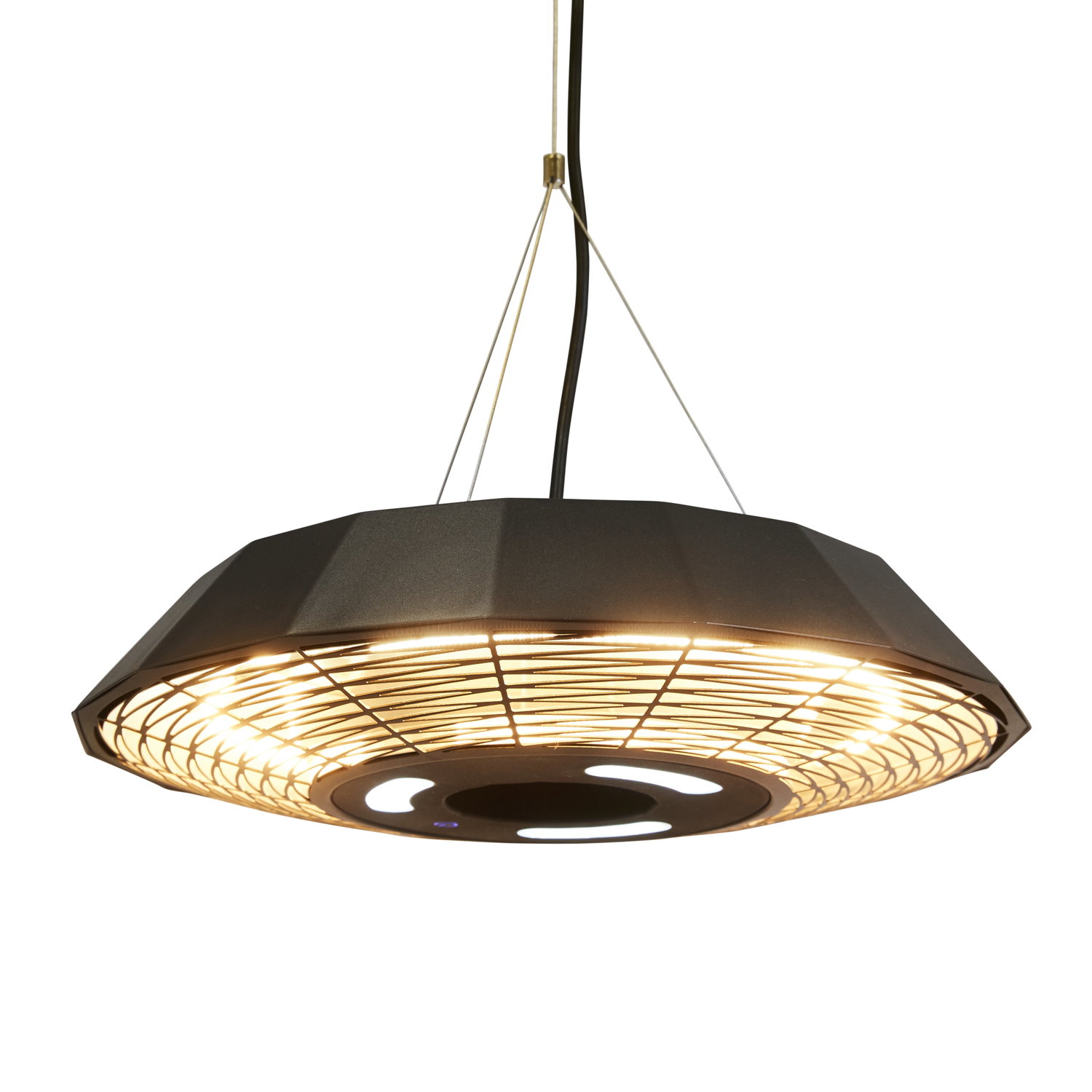 Rund sort pendellampe med varm LED-belysning