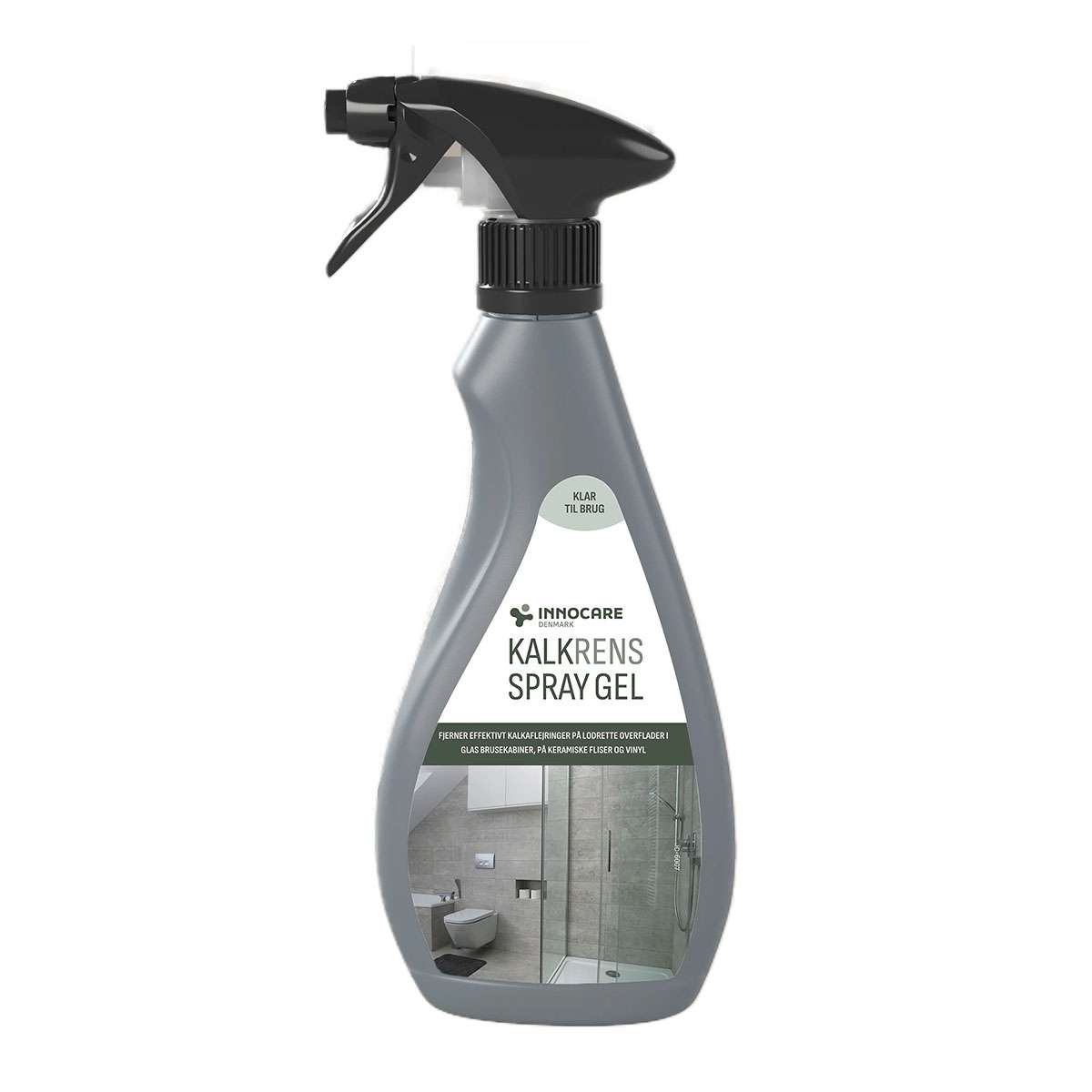 Grå Innocare kalkfjerner spraygel til bad og fliser
