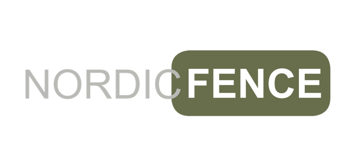 Nordic Fence logo med grønt afrundet rektangel og teksten NORDIC FENCE