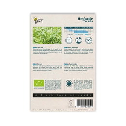 Økologiske rucolafrø Wild Rocket Buzzy Bagside af pose med økologiske rucolafrø fra Buzzy
