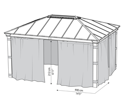 Pavillon 440x212 cm med gardiner Rektangulær pavillon 440x212 cm med gardiner