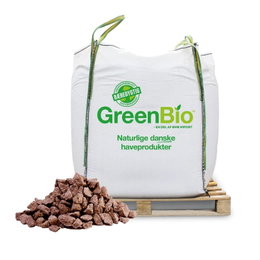 Stor GreenBio bigbag med røde granitskærver på palle