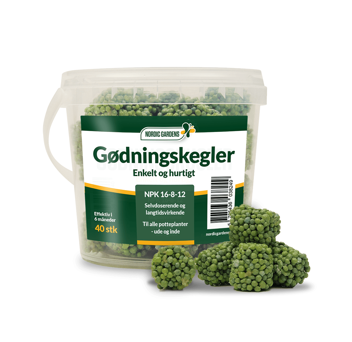 Spand med Nordic Gardens gødningskegler til potteplanter