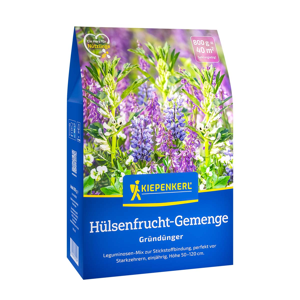 Kiepenkerl Grøngødningsblanding pakke med blomstrende bælgplanter (lupin/kløver), 800 g dækker 40 m² – grøngødning til forbedring af jordens frugtbarhed, vand- og luftbalance