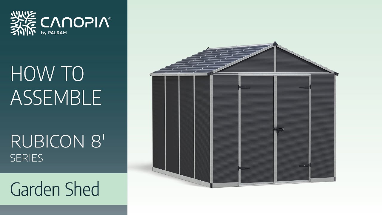 Palram Canopia Rubicon redskabsskur 7,2 m² i mørkegrå med dobbeltdør, UV-beskyttende polycarbonatpaneler og forstærket aluminiumsramme, ideelt til sikker opbevaring i haven
