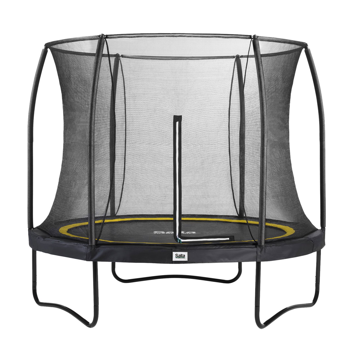Sort rund trampolin med net til haven