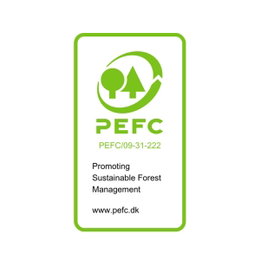PEFC-certificeret bæredygtigt træ PEFC-logo for bæredygtigt skovbrug