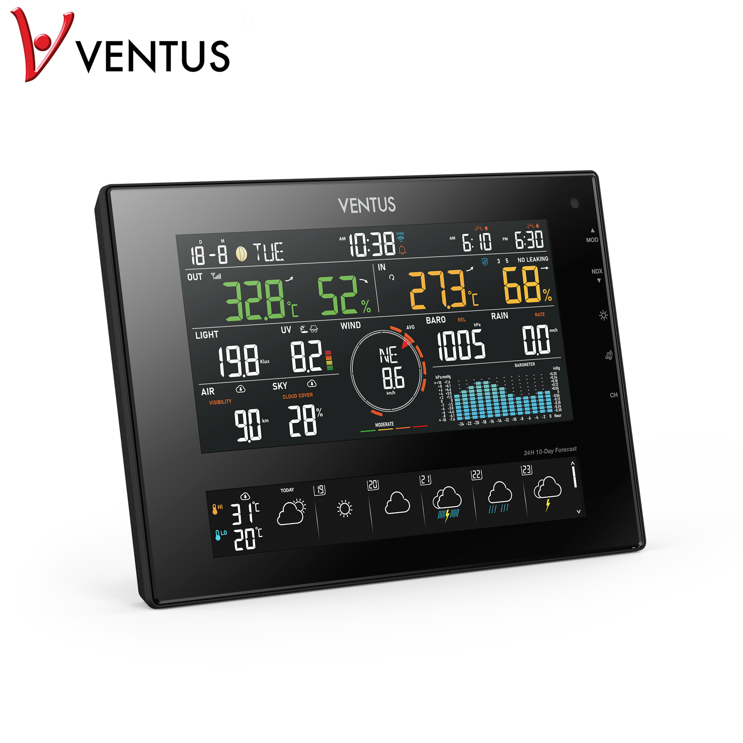 VENTUS digital vejrstation med farvedisplay VENTUS vejrstation med stort farvedisplay og data