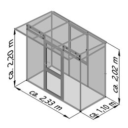 Overdækket altaninddækning 2,33 x 1,10 m Tegning af altaninddækning med mål 2,33 x 1,10 x 2,20 m