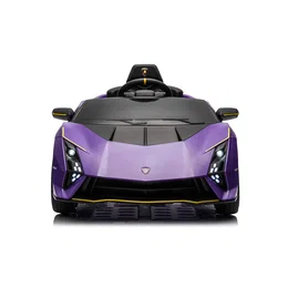 Lamborghini Autentica elbil til børn - lilla, 4 x 10,8V motor, EVA-hjul | NORDIC PLAY Forfra billede af lilla Lamborghini Autentica elbil til børn fra NORDIC PLAY med aerodynamisk sportsdesign, realistiske forlygter, licenseret logo, Bluetooth-funktion og EVA-hjul